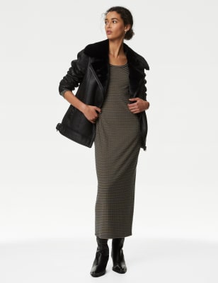 Striped ribbed 2024 midi dress