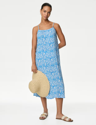 Printed Square Neck Midi Cami Slip Dress, M&S Collection