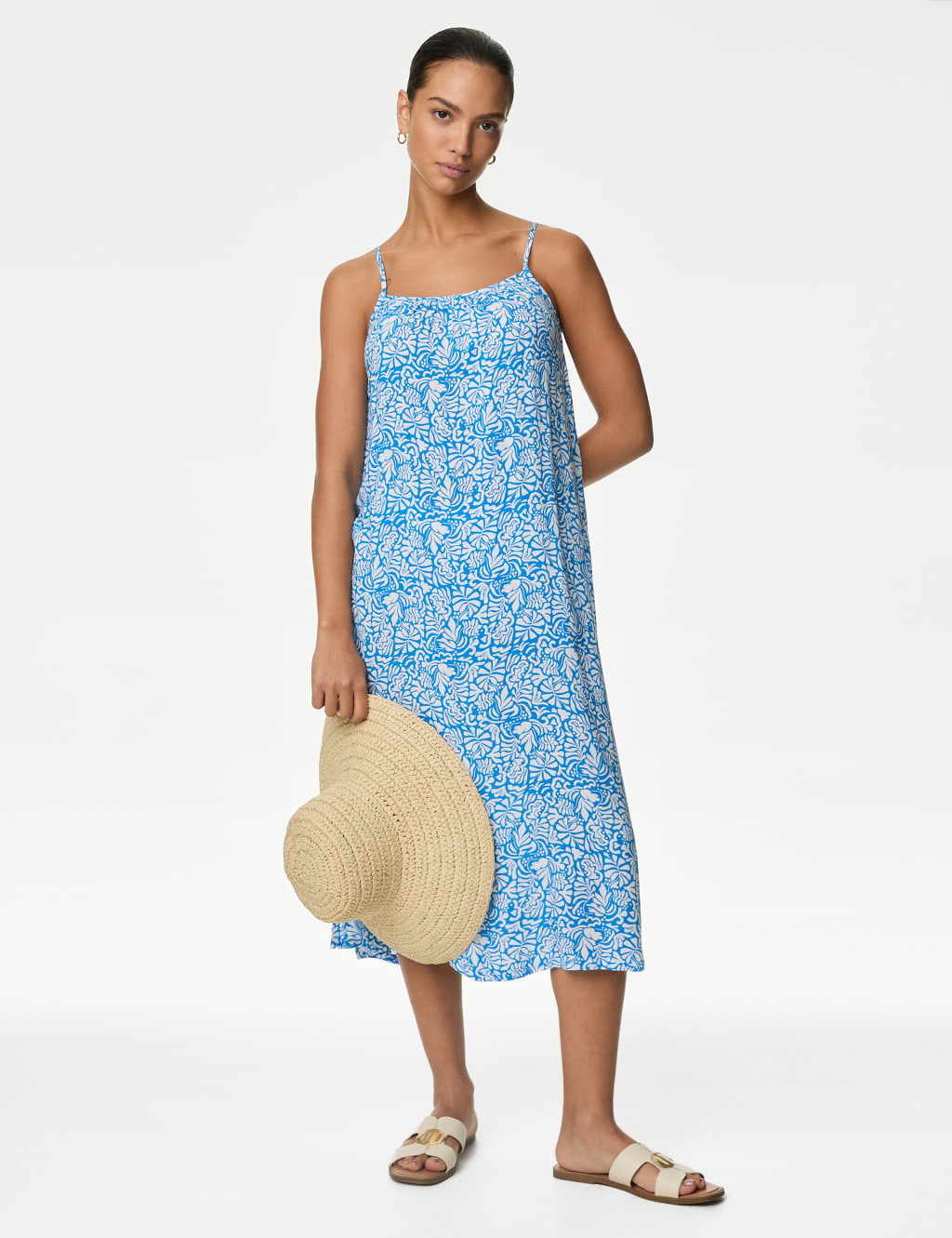 Printed Square Neck Midi Cami Slip Dress, M&S Collection