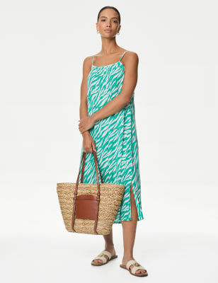 Printed Square Neck Midi Cami Slip Dress, M&S Collection