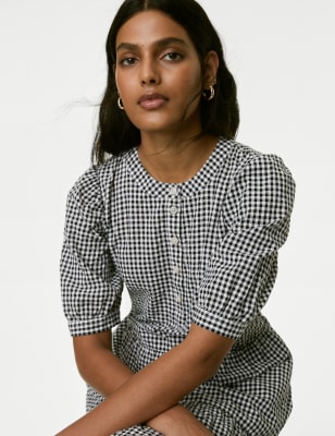 Cotton Rich Gingham Midi Tiered Dress - NZ