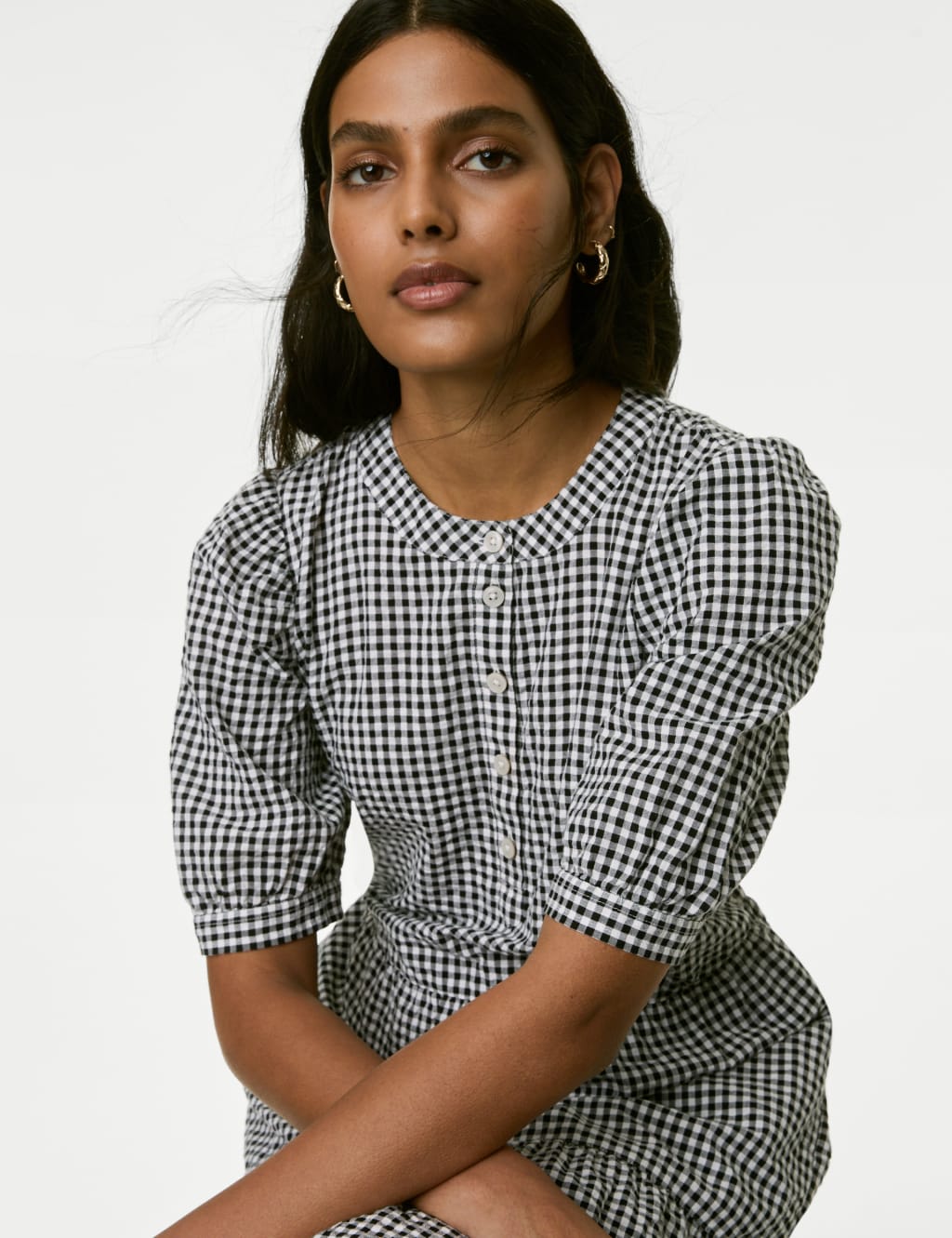 Cotton Rich Gingham Midi Tiered Dress