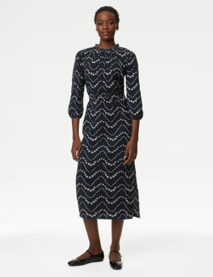 

Womens M&S Collection Cotton Rich Printed Midi Column Dress - Navy Mix, Navy Mix