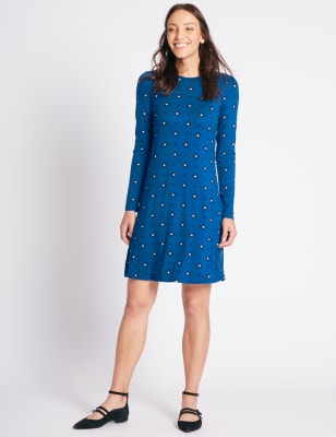 Printed Long Sleeve Skater Dress - ES