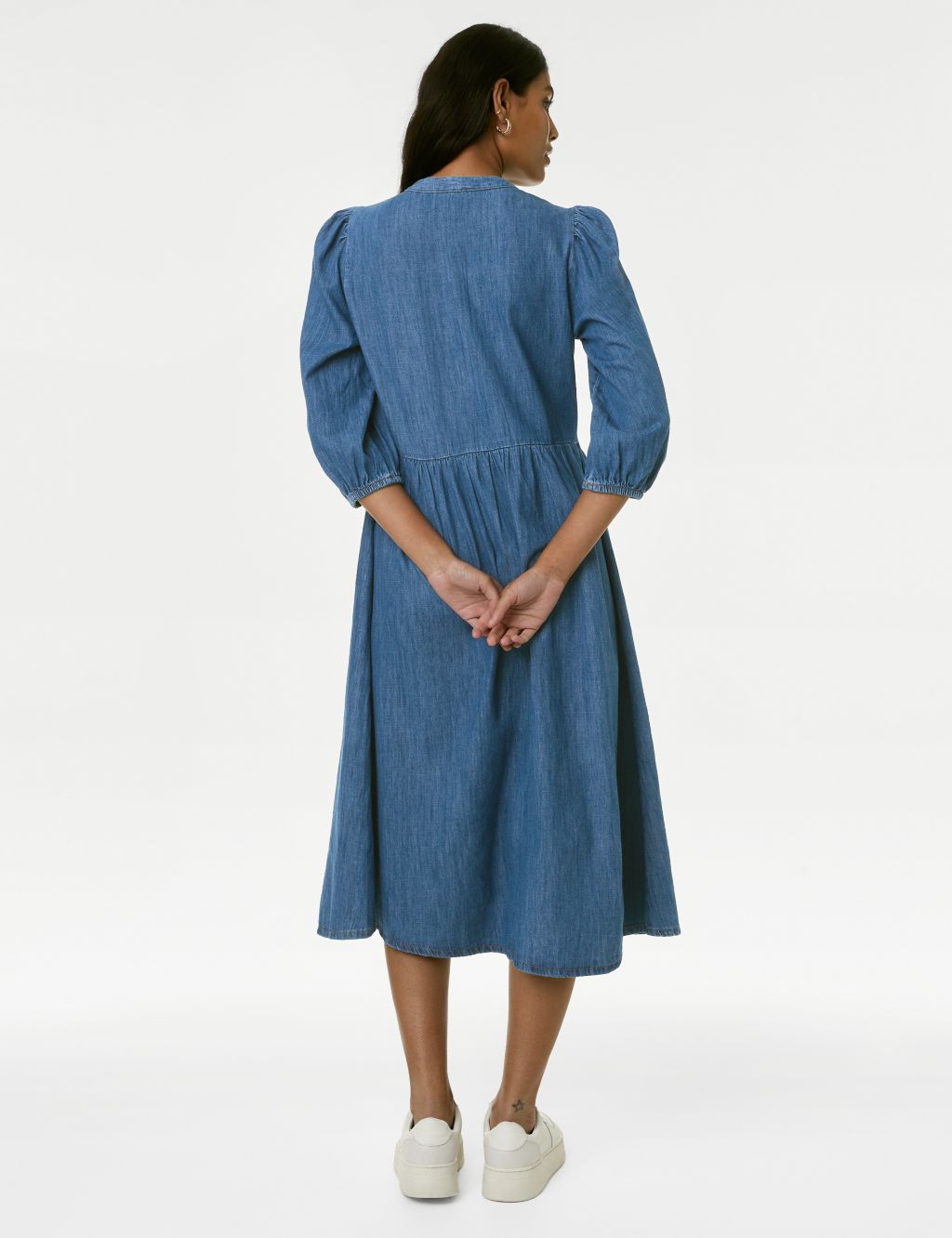 Pure Cotton Denim Midi Waisted Dress image 4