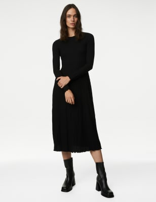 TEXTURED MIDI DRESS - Black