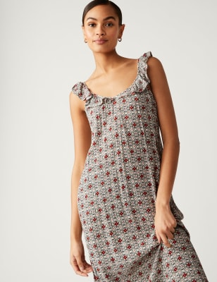 

Womens M&S Collection Schmales Midaxikleid mit Muster und eckigem Ausschnitt - Grey Mix, Grey Mix