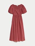 Taliowana sukienka midi z nadrukiem i kwadratowym dekoltem 100% bawełny