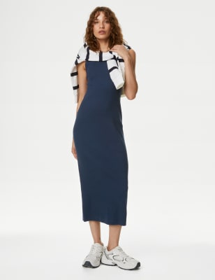 

M&S Collection Vestido bodycon de algodón acanalado a media piernaWomens - Navy, Navy
