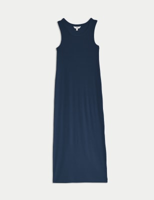 

Womens M&S Collection Cotton Rich Ribbed Midi Bodycon Dress - Navy, Navy