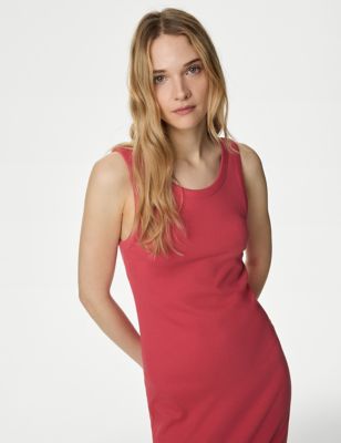 

Womens M&S Collection Cotton Rich Ribbed Midi Bodycon Dress - Cranberry, Cranberry