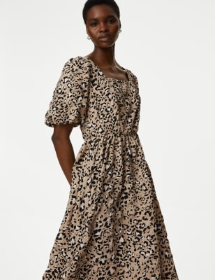 

Womens M&S Collection Printed Square Neck Midi Skater Dress - Natural Mix, Natural Mix