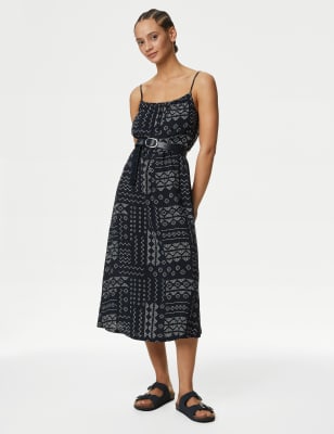 Printed Square Neck Midi Cami Slip Dress