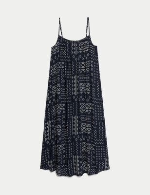 Printed Square Neck Midi Cami Slip Dress, M&S Collection