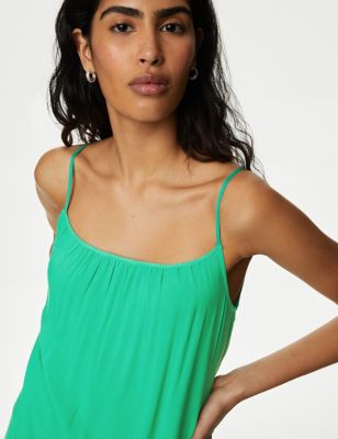 M&S Womens Square Neck Strappy Midi Cami Slip Dress - 6REG - Medium Green, Medium Green,Black