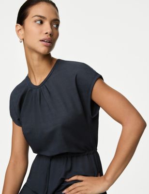 M&S Womens Modal Rich Tie Waist Midi Dress - 8REG - Navy, Navy,Rich Amber