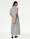 Printed Round Neck Midi Relaxed Tiered Dress