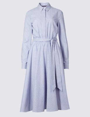 Pure Cotton Striped Long Sleeve Shirt Dress | M&S