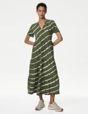 Pure Cotton Midi Tiered Shirt Dress, M&S Collection