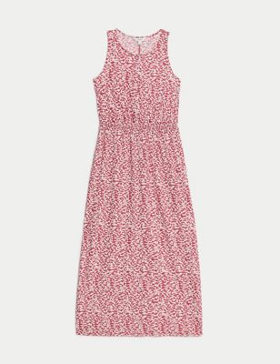 Linen Rich Printed Midi Waisted Dress