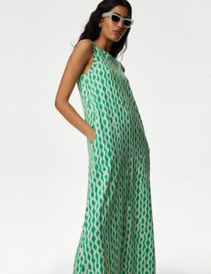 

Womens M&S Collection Pure Cotton Printed Midi T-Shirt Dress - Green Mix, Green Mix