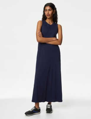 M&S Women's Pure Cotton Midi T-Shirt Dress - 8REG - Navy, Navy,Orange,Black