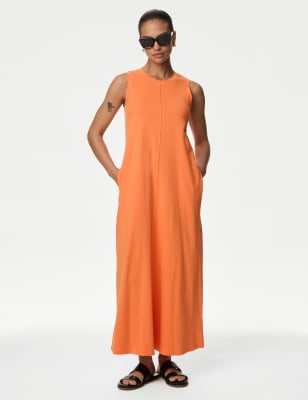 

Womens M&S Collection Midi-T-Shirtkleid aus reiner Baumwolle - Orange, Orange
