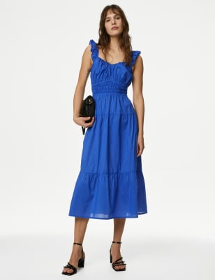 Pure Cotton Sweetheart Neckline Midi Dress