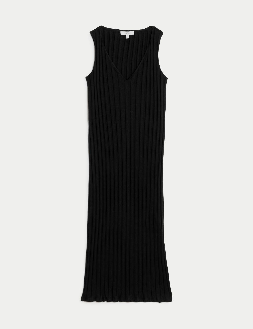 Cotton Blend Knitted Ribbed Column Midi Dress image 2