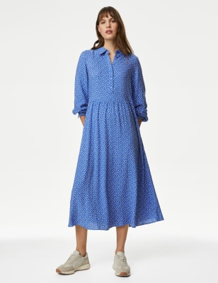 Printed Button Front Midi Shirt Dress