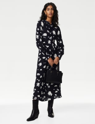 PRINTED BUTTON FRONT MIDI DRESS