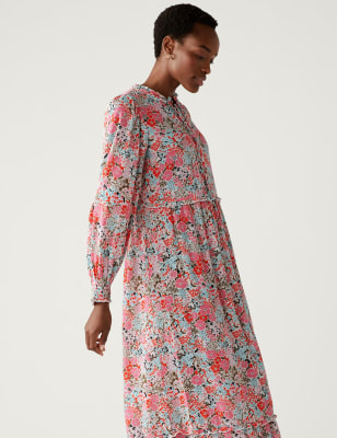 

M&S Collection Vestido en capas maxi floral con linoWomens - Multi, Multi