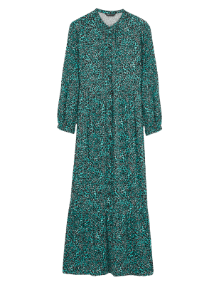 

Womens M&S Collection Gemustertes Maxi-Stufenkleid mit Rundhalsausschnitt - Green Mix, Green Mix
