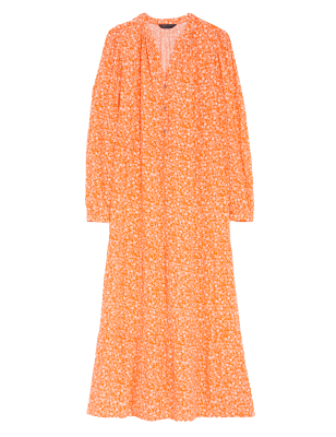 

Womens M&S Collection Floral Button Detail Midaxi Tiered Dress - Orange Mix, Orange Mix