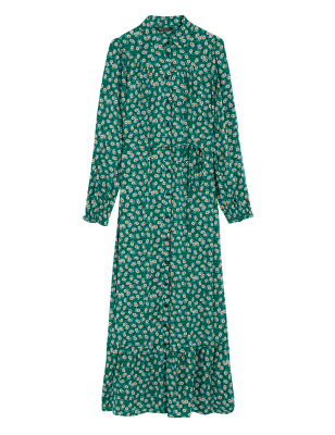 

Womens M&S Collection Floral Belted Maxi Shirt Dress - Green Mix, Green Mix