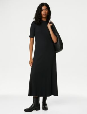 

Womens M&S Collection Jersey Ribbed Funnel Neck Maxi Column Dress - Black, Black