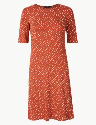 Polka Dot Jersey Knee Length Swing Dress | M&S Collection | M&S