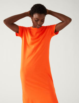 

M&S Collection Vestido estilo camiseta a media pierna con cuelo redondo 100% algodónWomens - Orange, Orange