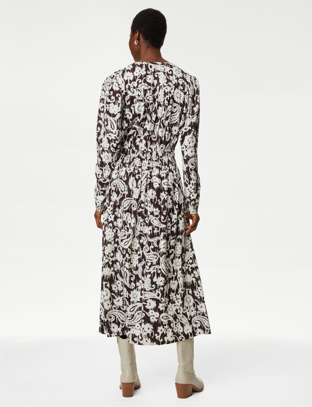 Printed V-Neck Shirred Midi Tea Dress image 5