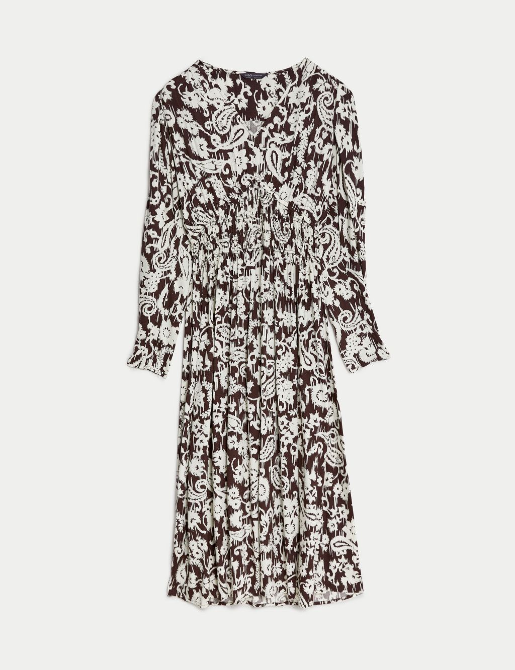 Printed V-Neck Shirred Midi Tea Dress image 2