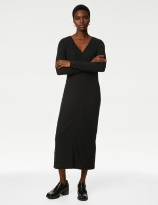 Ribbed V-Neck Midi Column Dress | M&S US