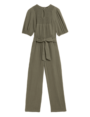 

Womens M&S Collection Pure Cotton Belted Short Sleeve Jumpsuit - Dark Khaki, Dark Khaki