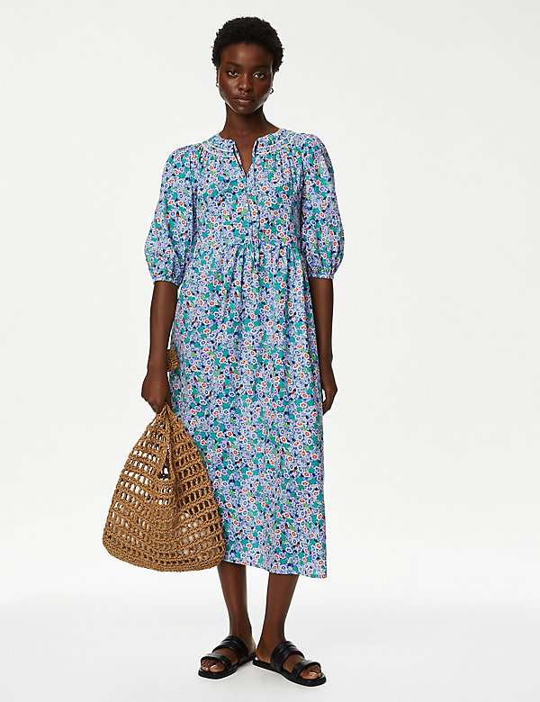 Pure Cotton Floral Midi Smock Dress | M&S AU