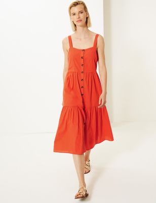 Pure Cotton Button Detailed Slip Midi Dress | M&S Collection | M&S