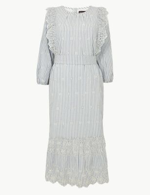 Pure Cotton Striped Waisted Midi Dress | M&S Collection | M&S