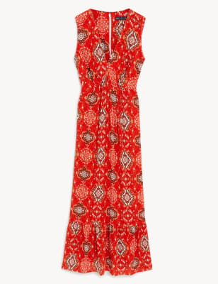 Printed V-Neck Midaxi Waisted Dress