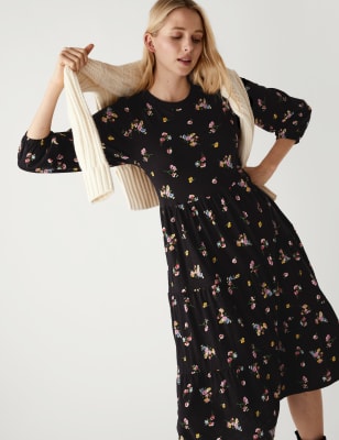 

Womens M&S Collection Pure Cotton Floral Midi Tiered Dress - Multi, Multi