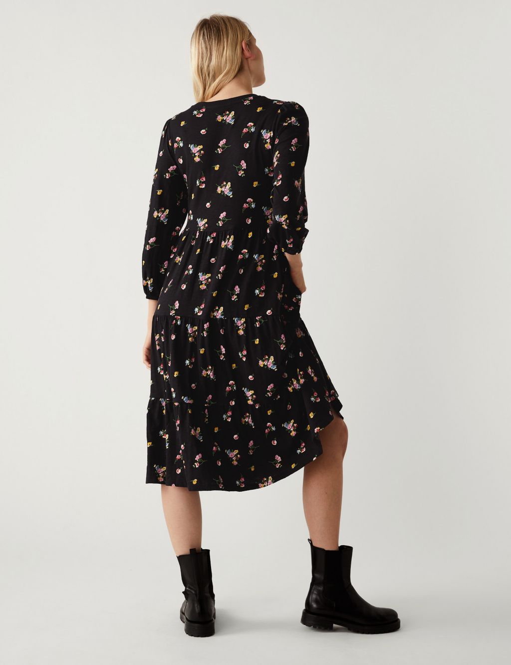 Pure Cotton Floral Midi Tiered Dress image 4