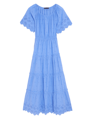 

M&S Collection Vestido maxi a media pierna a la cintura con bordado 100% algodónWomens - Fresh Blue, Fresh Blue