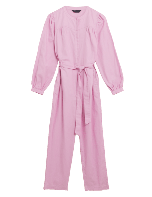 

Womens M&S Collection Utility-Jumpsuit aus reiner Baumwolle mit Gürtel und Muster - Pink, Pink